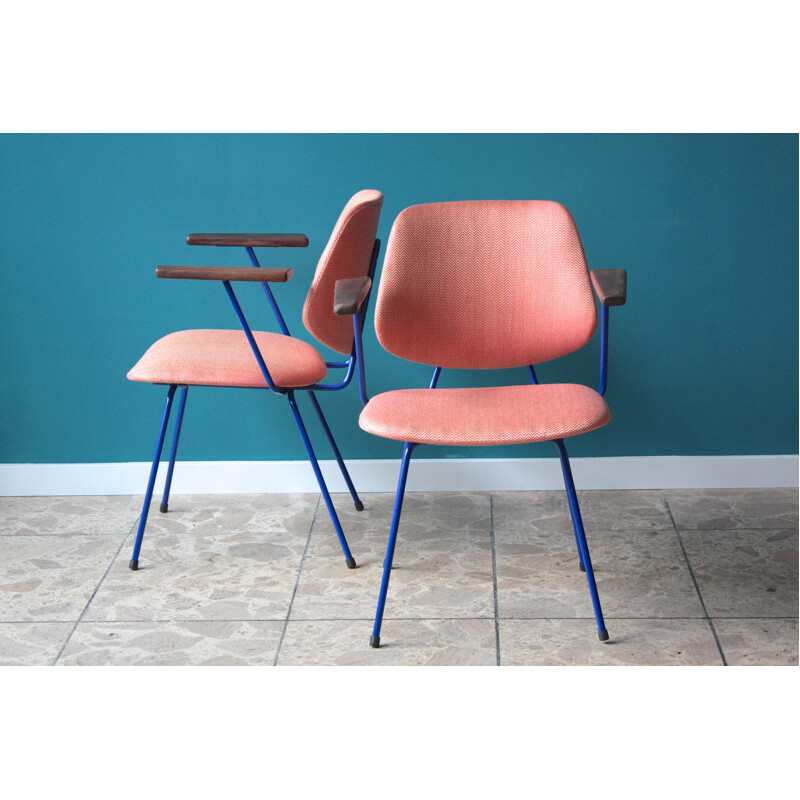 Paire de chaises en bois, tissu et métal, Wim RIETVELD - 1950