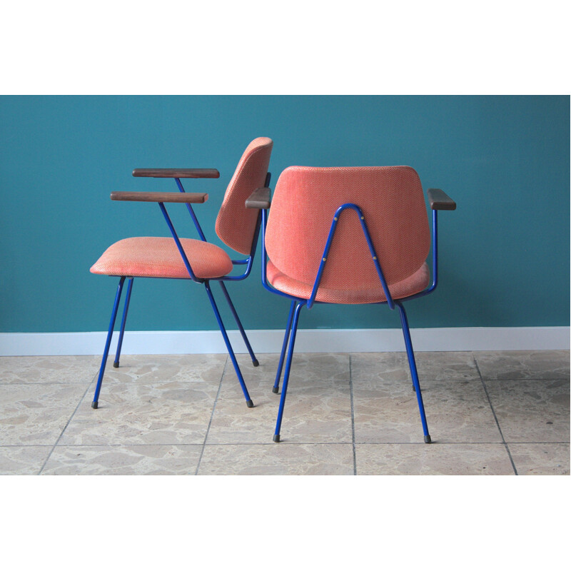 Paire de chaises en bois, tissu et métal, Wim RIETVELD - 1950