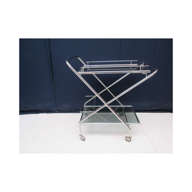 Vintage folding trolley in chrome with wheels