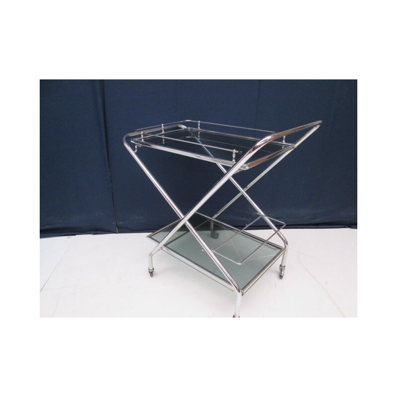 Vintage folding trolley in chrome with wheels