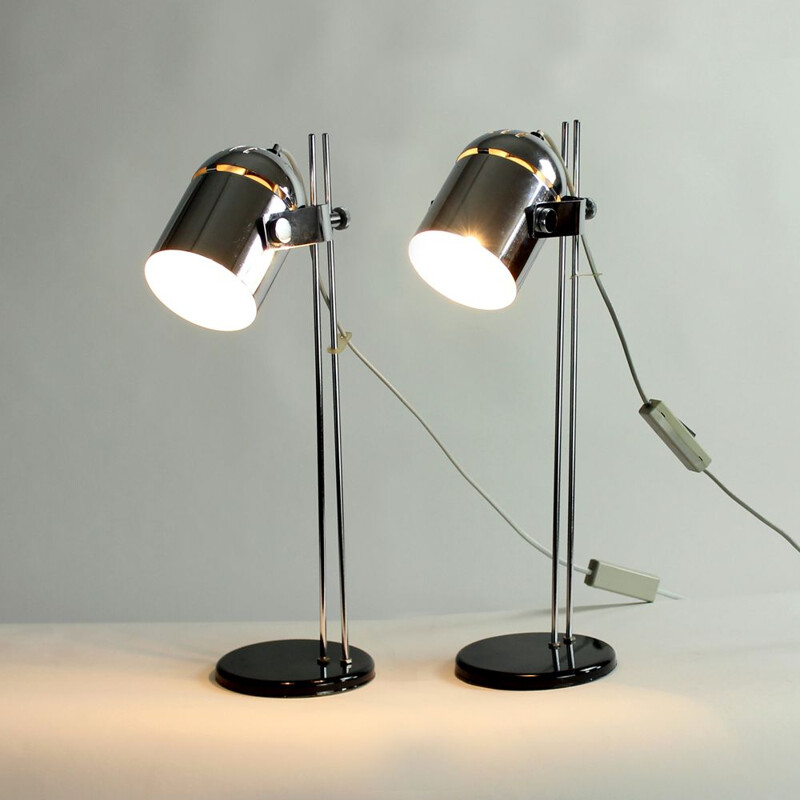 Set of 2 vintage Combi Lux lamps in chrome by Stanislav Indra for Lidokov