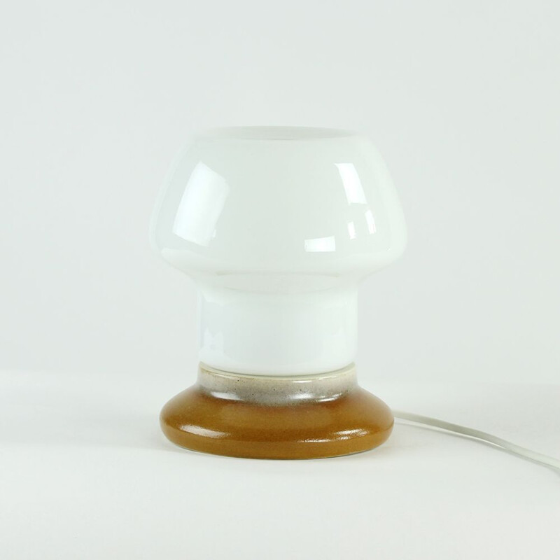 Vintage porcelain and white opaline glass lamp by Kamenicky Senov