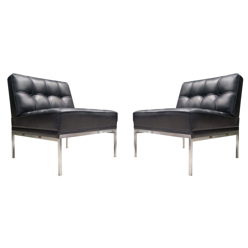 Set of 2 Leather Constanze Vintage Armchairs with Ottoman by Johannes Spalt for Wittmann