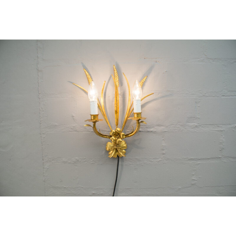 Set of 2 vintage gilded hollywood regency wall lamp by Hans Kögl