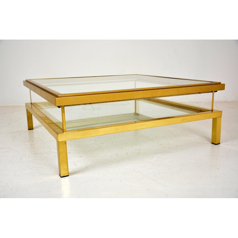 Vintage table for Maison Jansen in glass and brass 1970