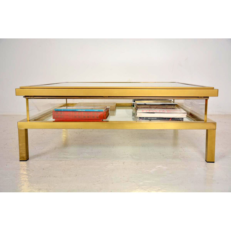 Vintage table for Maison Jansen in glass and brass 1970