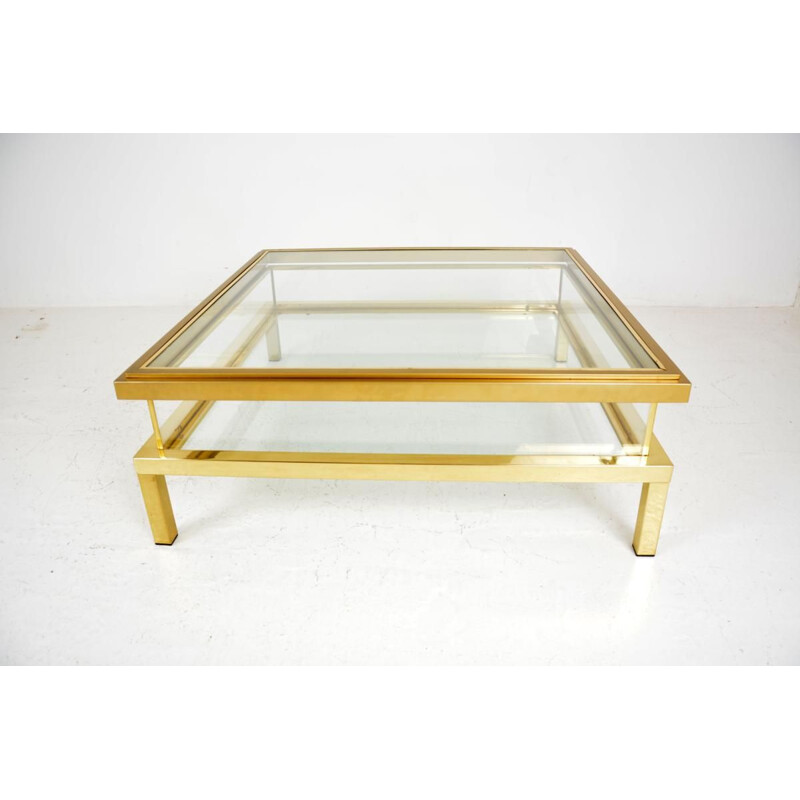 Vintage table for Maison Jansen in glass and brass 1970