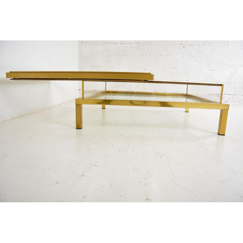 Vintage table for Maison Jansen in glass and brass 1970