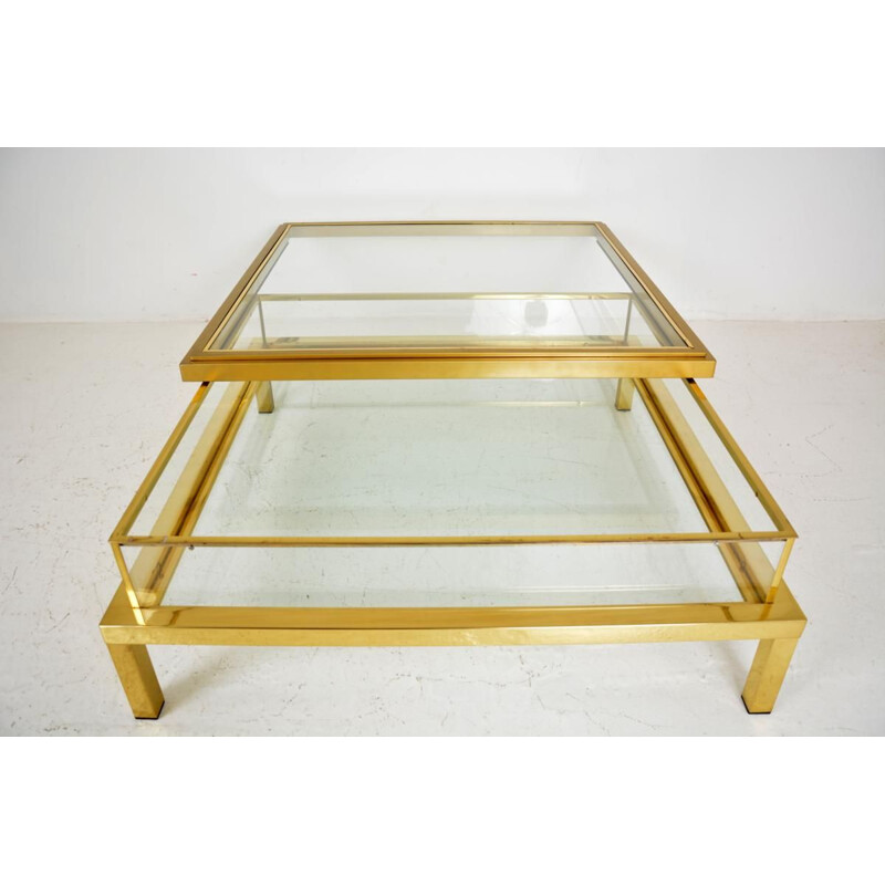 Table vintage pour Maison Jansen en verre et laiton 1970