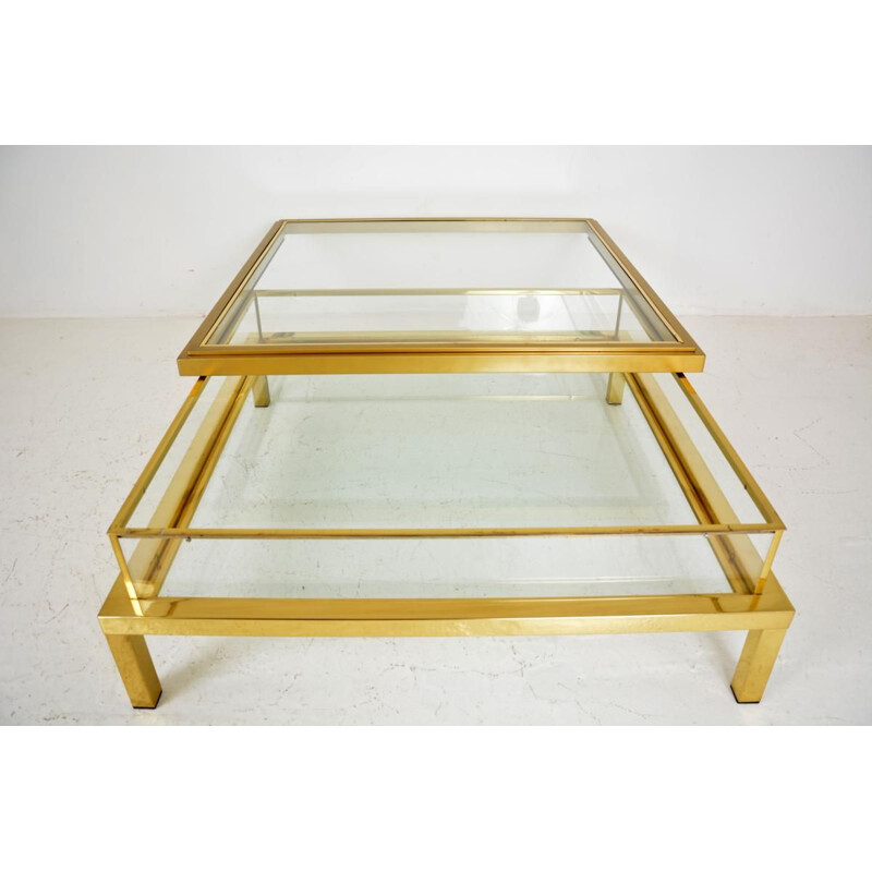 Vintage table for Maison Jansen in glass and brass 1970