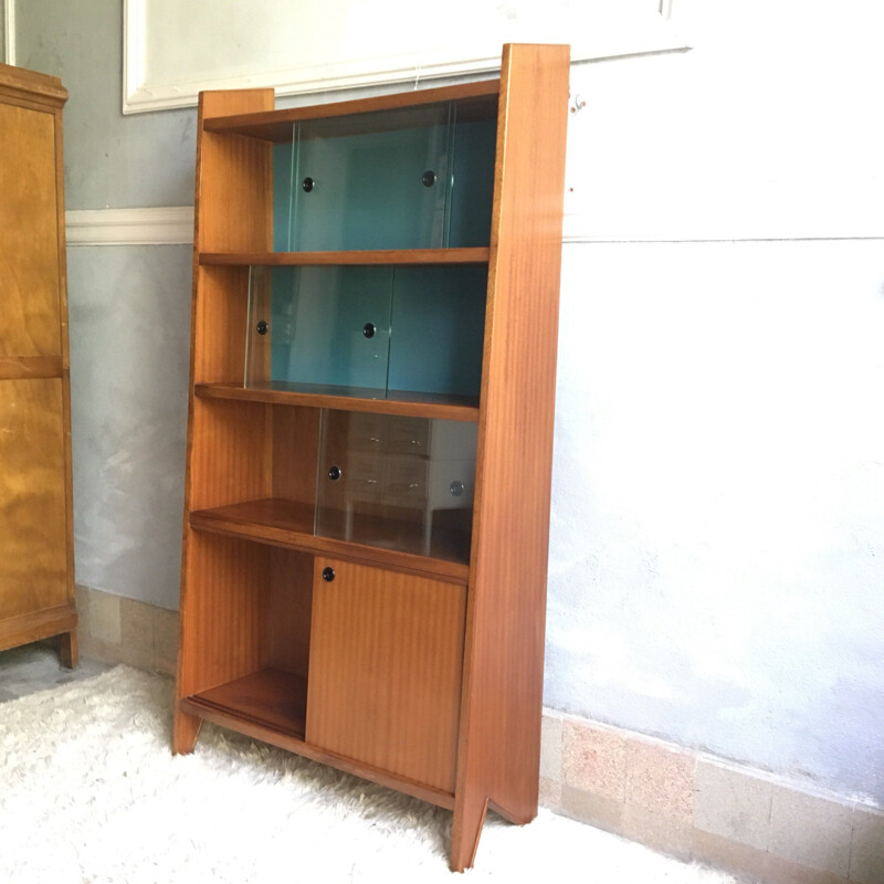 French vintage showcase library in mahogany 1960