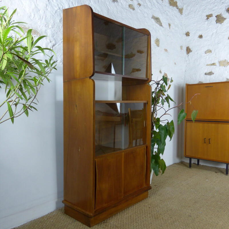 French vintage bookcase in walnut 1950