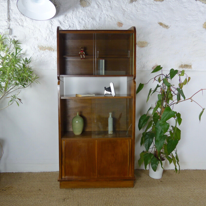 French vintage bookcase in walnut 1950