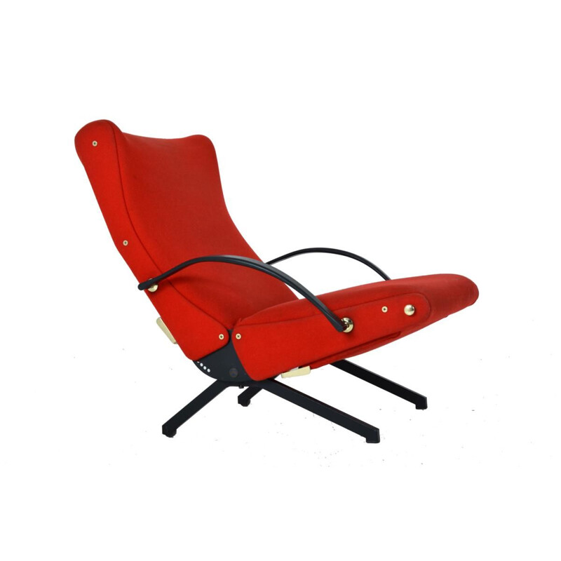 Vintage P40 armchair for Tecno in red fabric 1960