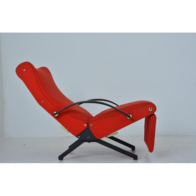 Vintage P40 armchair for Tecno in red fabric 1960