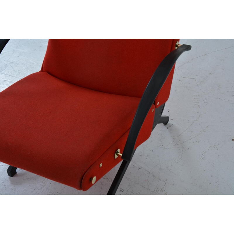 Vintage P40 armchair for Tecno in red fabric 1960