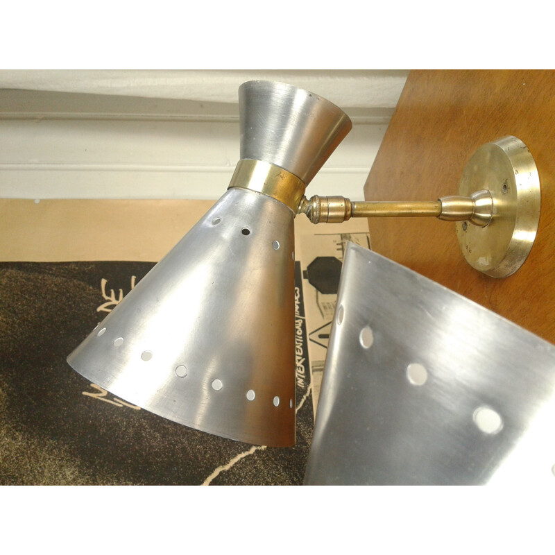 Pair of french vintage diabolo aluminum sconces 1950