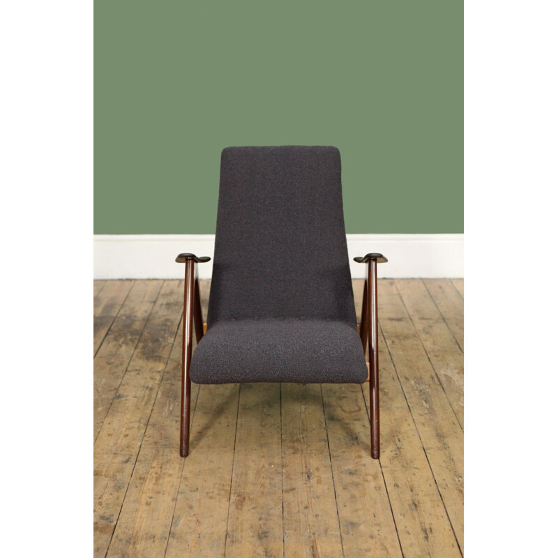 Vintage teak and gray wool armchair by Louis van Teeffelen 1960