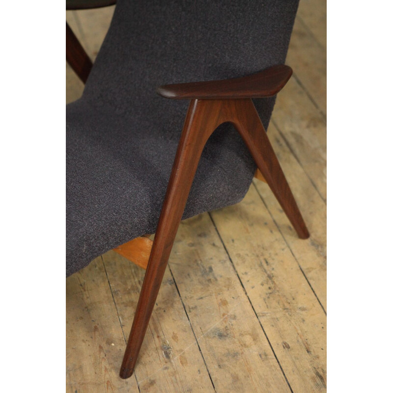 Vintage teak and gray wool armchair by Louis van Teeffelen 1960