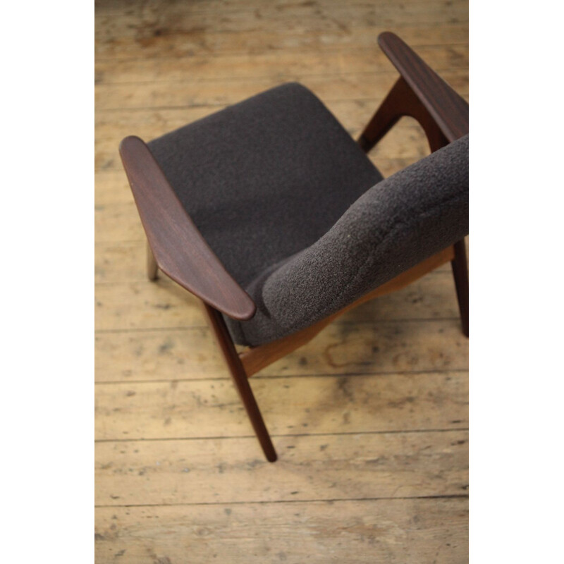 Vintage teak and gray wool armchair by Louis van Teeffelen 1960