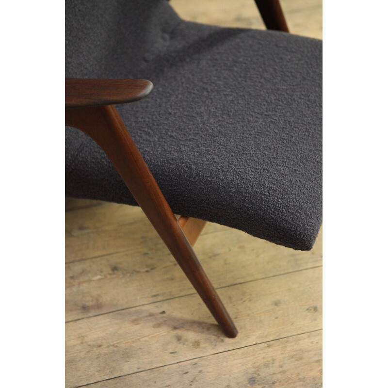 Vintage teak and gray wool armchair by Louis van Teeffelen 1960