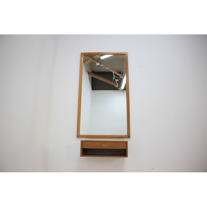 Set of vintage mirror and drawer in oak for Aksel Kjersgaard 1960