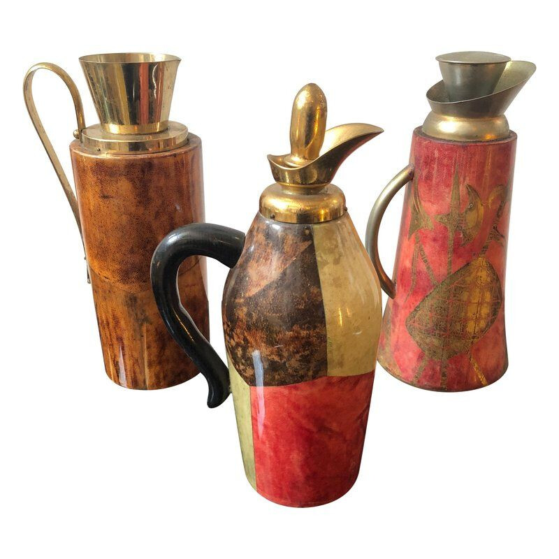 Set of 3 brass pitchers by Aldo Tura for Macabo
