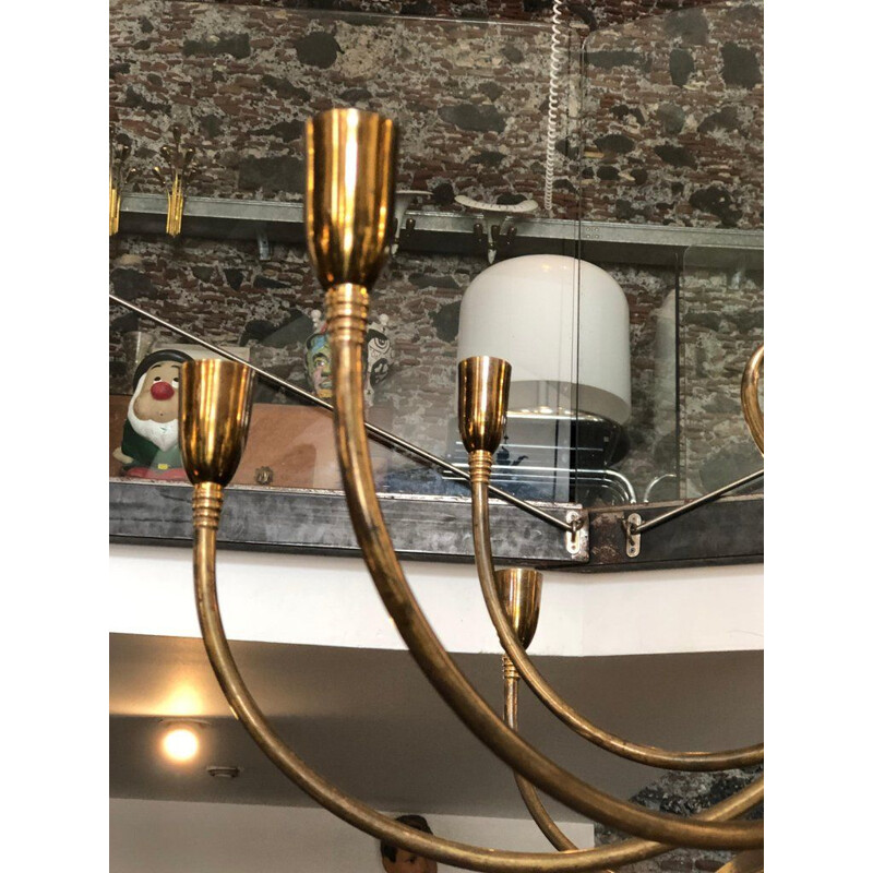 Vintage chandelier in golden brass by Oscar Torlasco