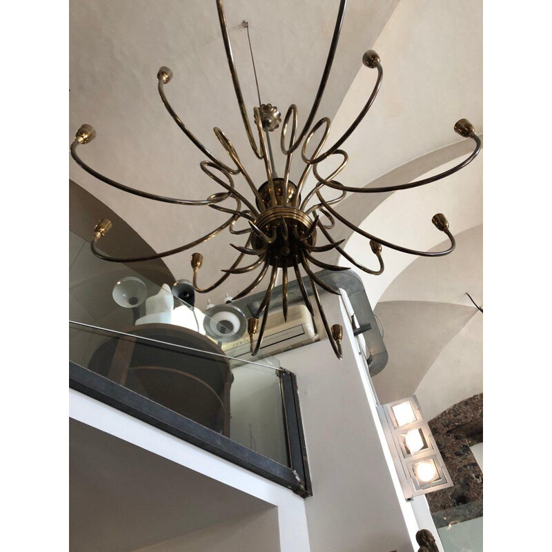 Vintage chandelier in golden brass by Oscar Torlasco