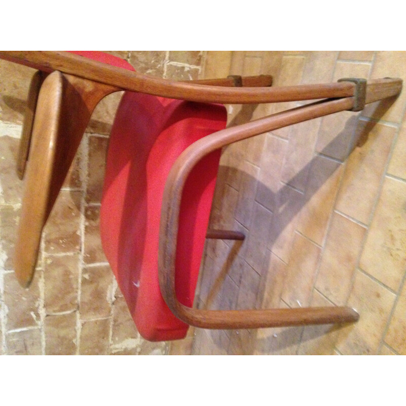 Chaise Bow-Wood en skaï rouge par Steiner