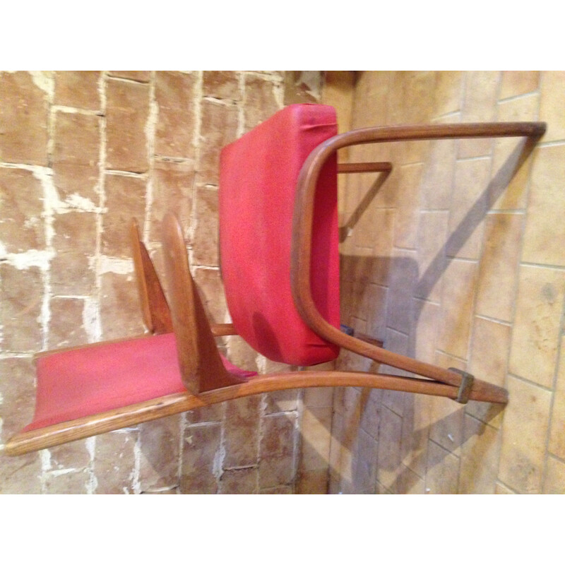 Bow-Wood chair in red leatherette by Steiner