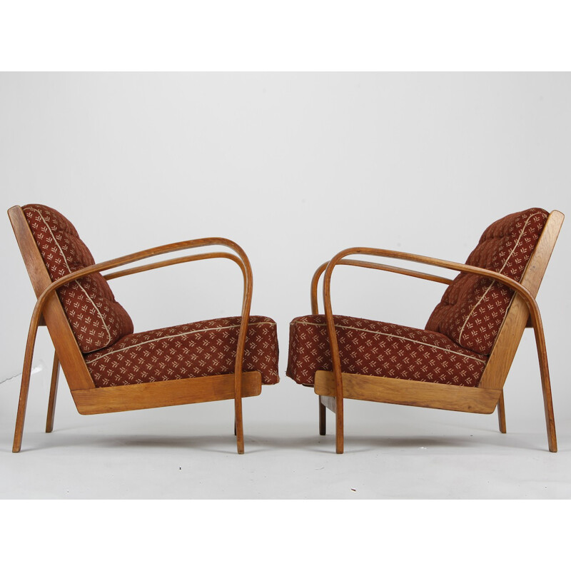 Armchairs in wood and leather, KROPACEK & KUZELKA -1950s