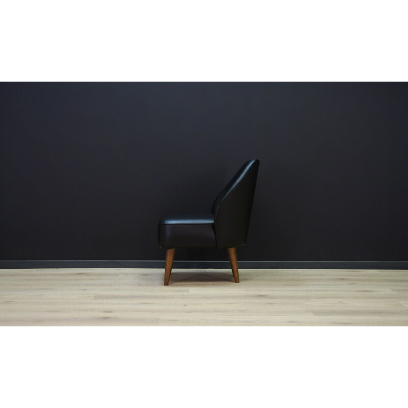 Vintage black leather Scandinavian armchair