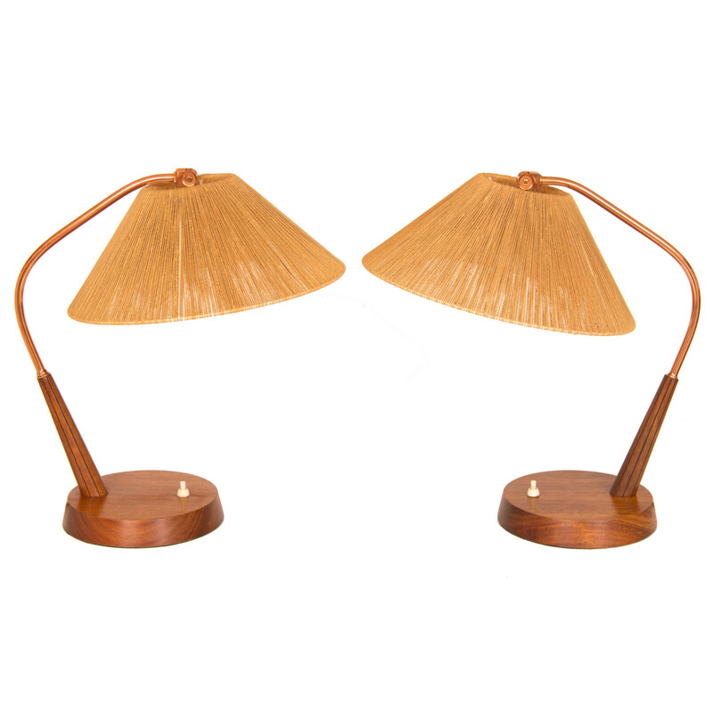 Pair of vintage danish lamps in walnut 1950