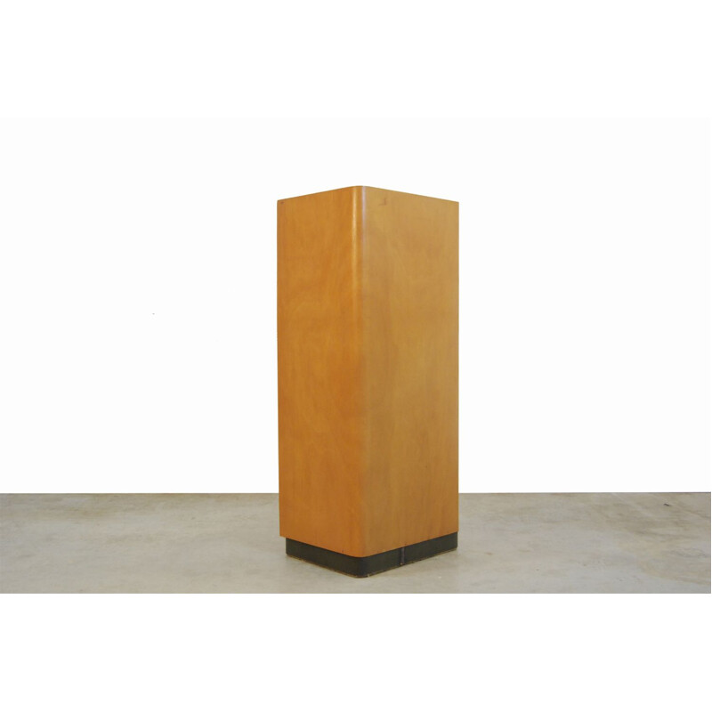 Vintage birch roller door cabinet by Ekawerk Lippe in birchwood and plastic 1950s