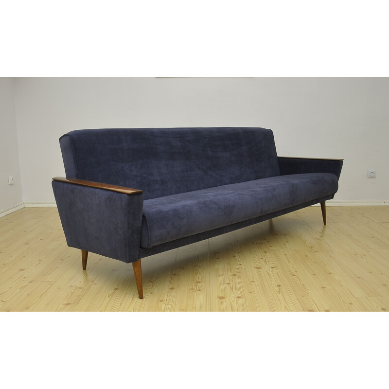 Canapé-lit bleu vintage en hêtre