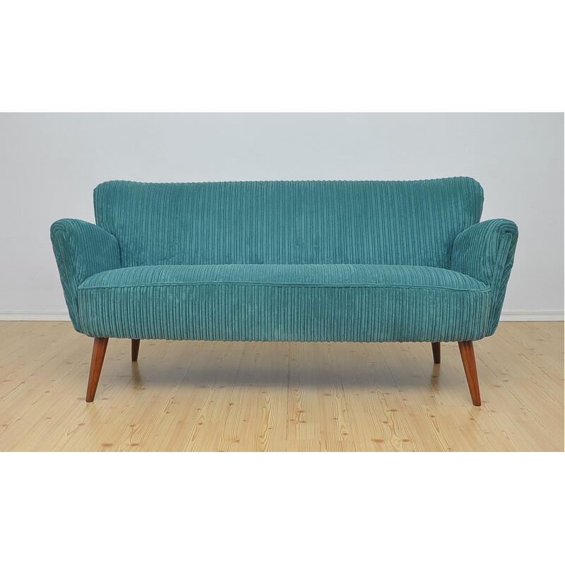 Vintage turquoise sofa in beechwood