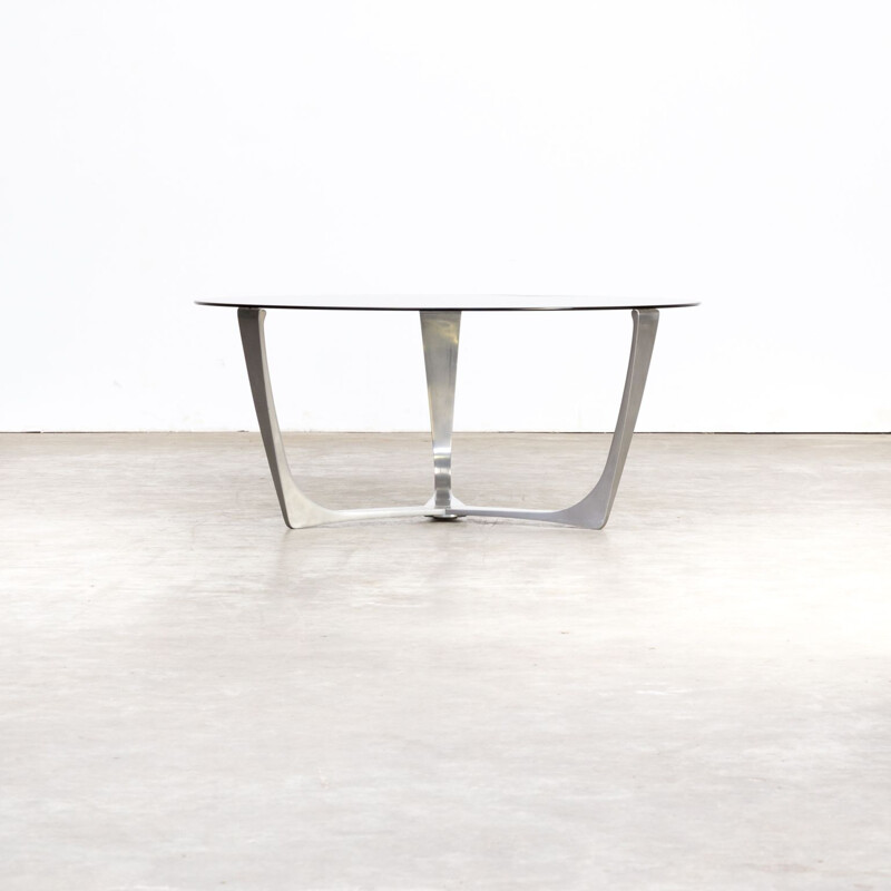 Vintage coffee table in aluminum and smoked glass