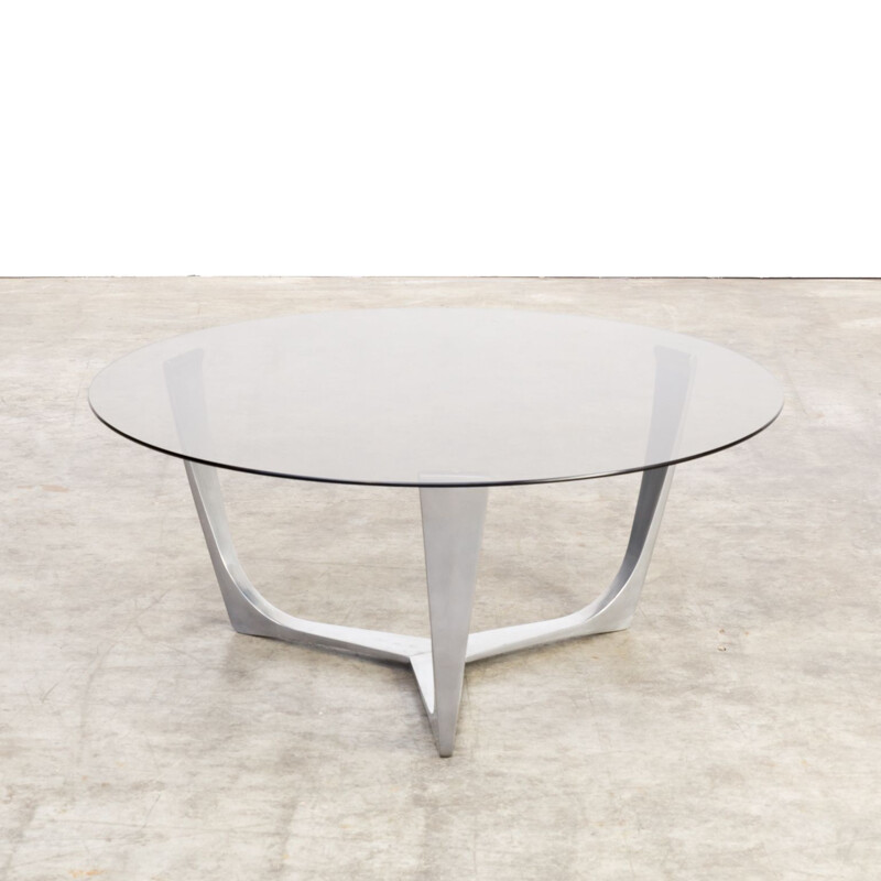 Vintage coffee table in aluminum and smoked glass