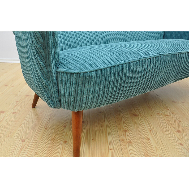 Vintage turquoise sofa in beechwood