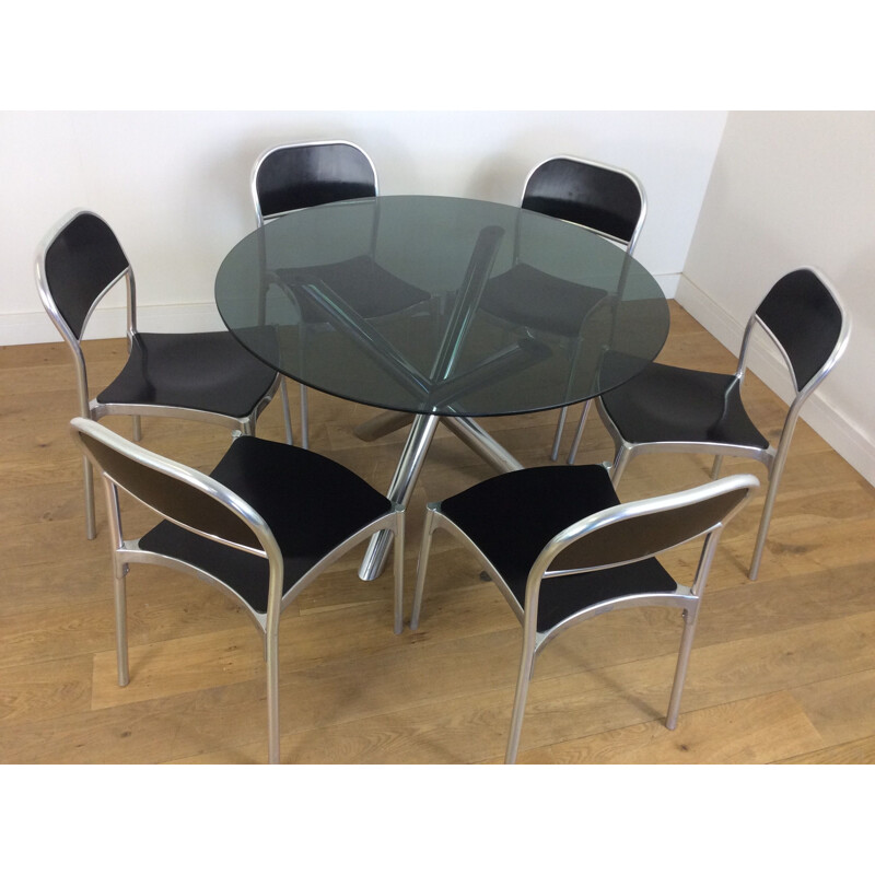 Vintage dining set with smoked glass tray