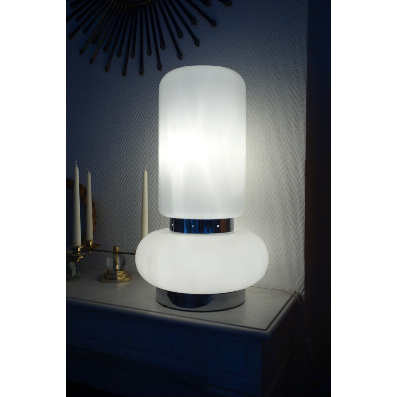 Lampe blanche vintage en verre de Murano