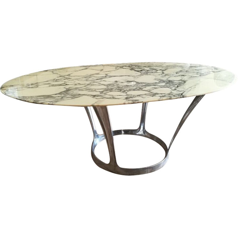 Table in marble arabescato by Michel Charron 1970