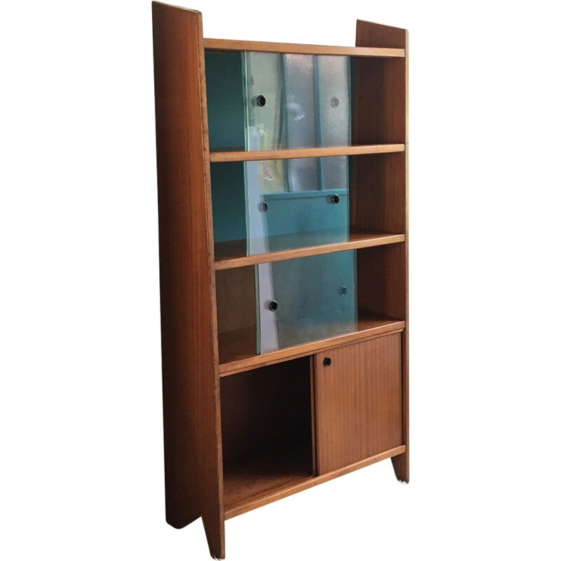 French vintage showcase library in mahogany 1960