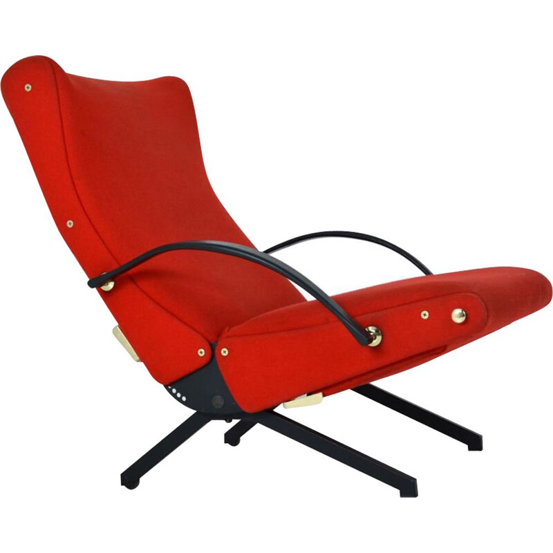 Vintage P40 armchair for Tecno in red fabric 1960