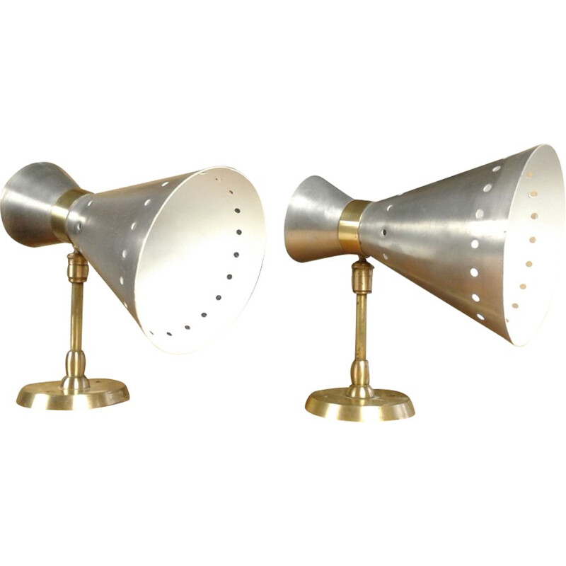 Pair of french vintage diabolo aluminum sconces 1950