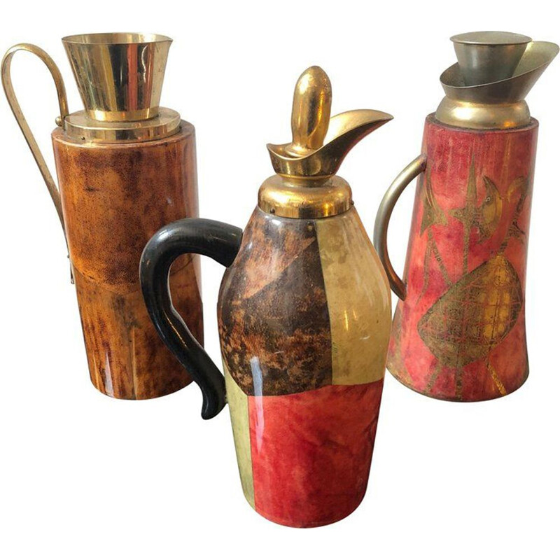 Set of 3 brass pitchers by Aldo Tura for Macabo