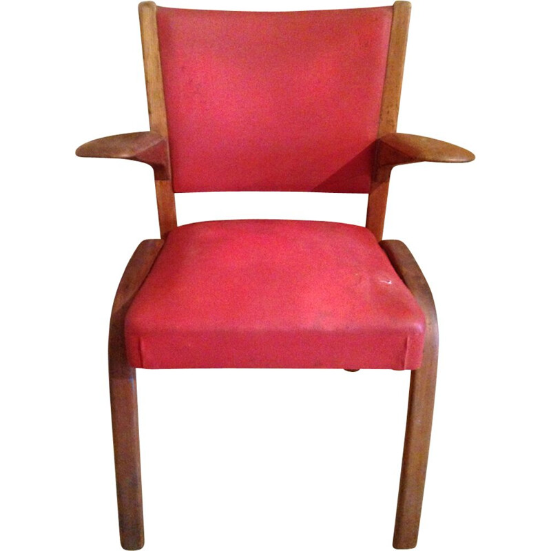 Bow-Wood chair in red leatherette by Steiner