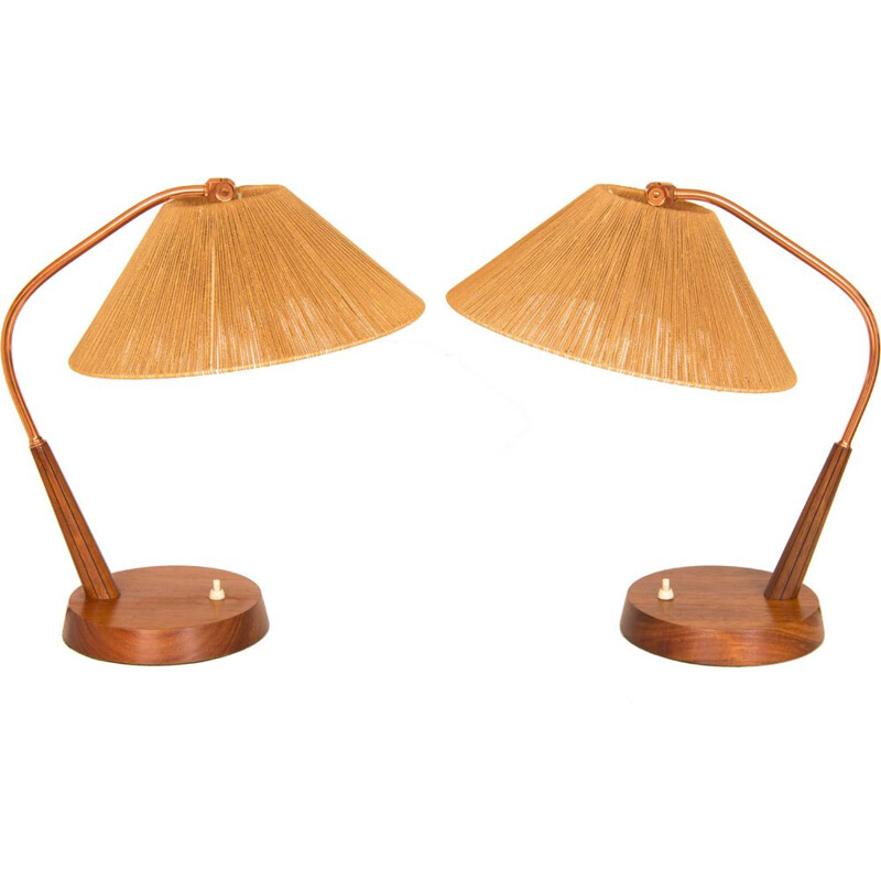 Pair of vintage danish lamps in walnut 1950