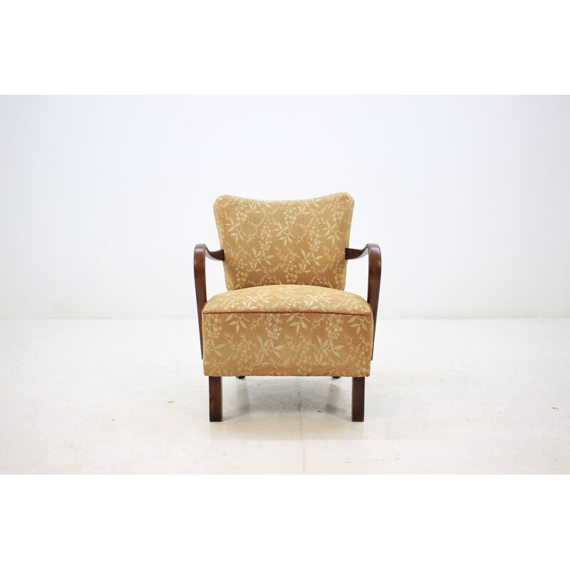 Vintage armchair by Thonet in yellow fabric and oakwook 1930